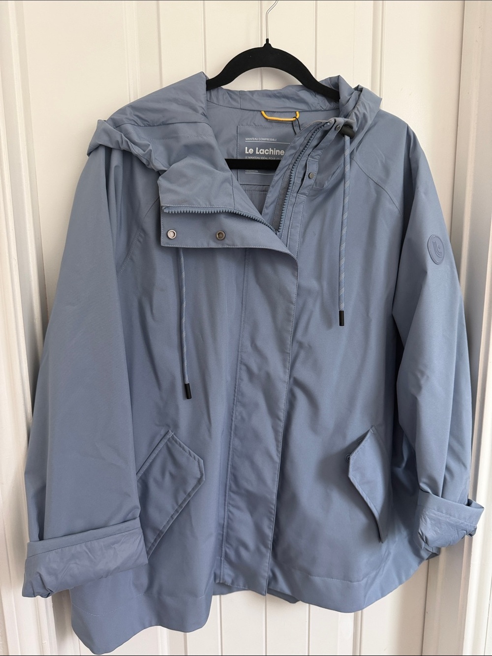 Le Lachine Light Blue Rain Coat - Water Resistant/ Built-In Bag Inside